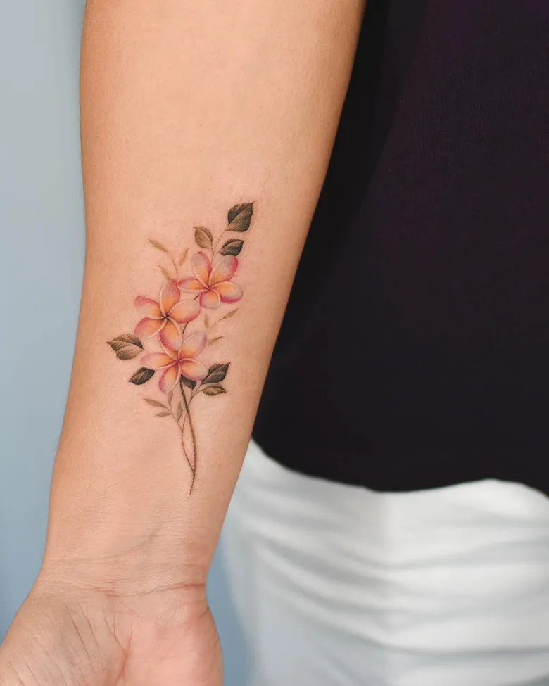 Delicate Stem Plumeria Bouquet Tattoo