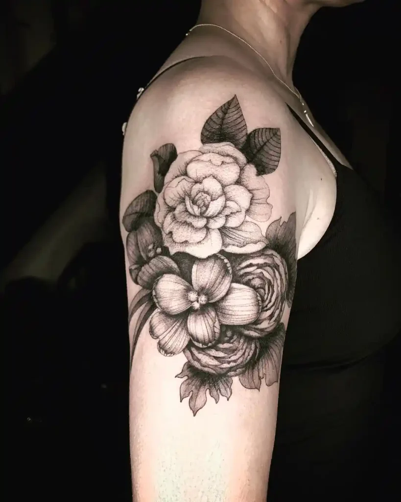 Detailed Gardenia Bouquet on Upper Arm