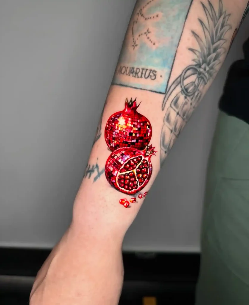 Disco Ball Pomegranate on Forearm