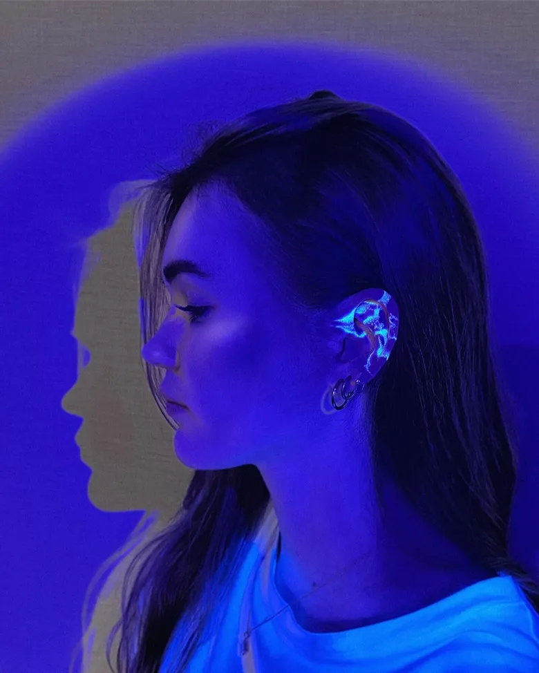 Ear Lightning UV Tattoo
