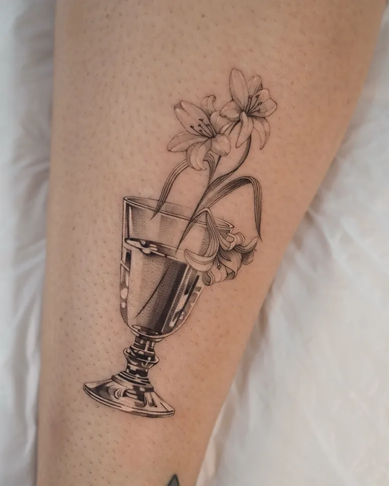 Elegant Silver Goblet Lily Tattoo