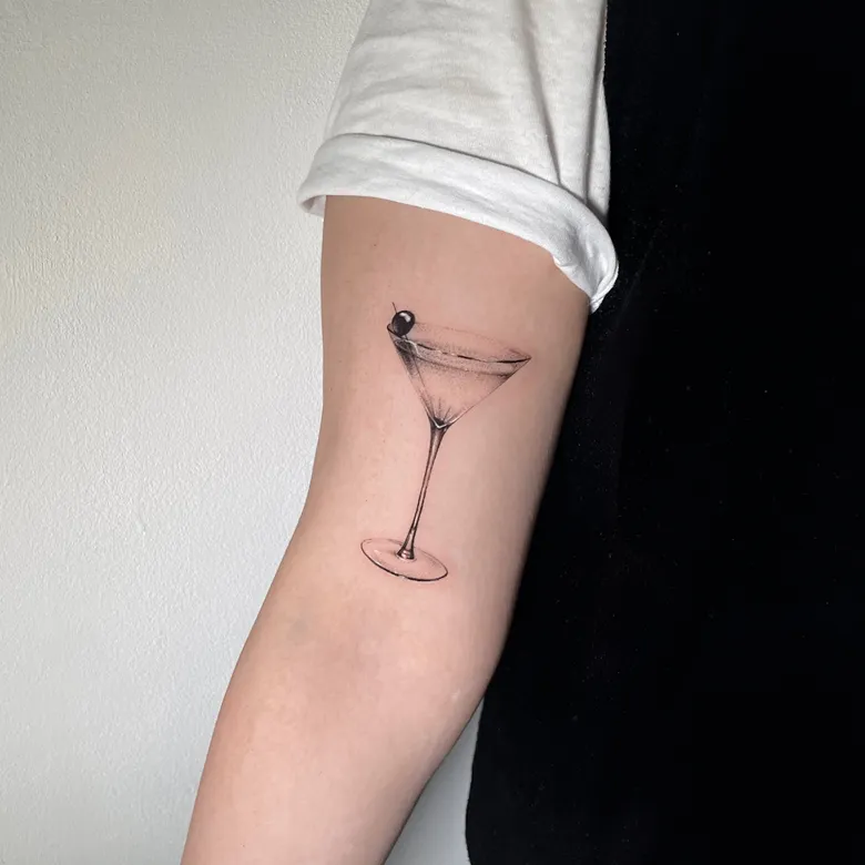 Elegant Sketch Martini Glass Tattoo
