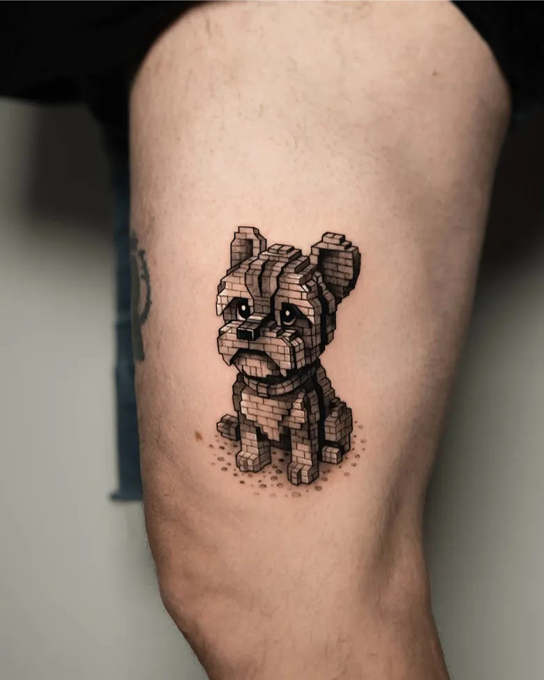 Emotional Pixel Pup Lego Tattoo Design