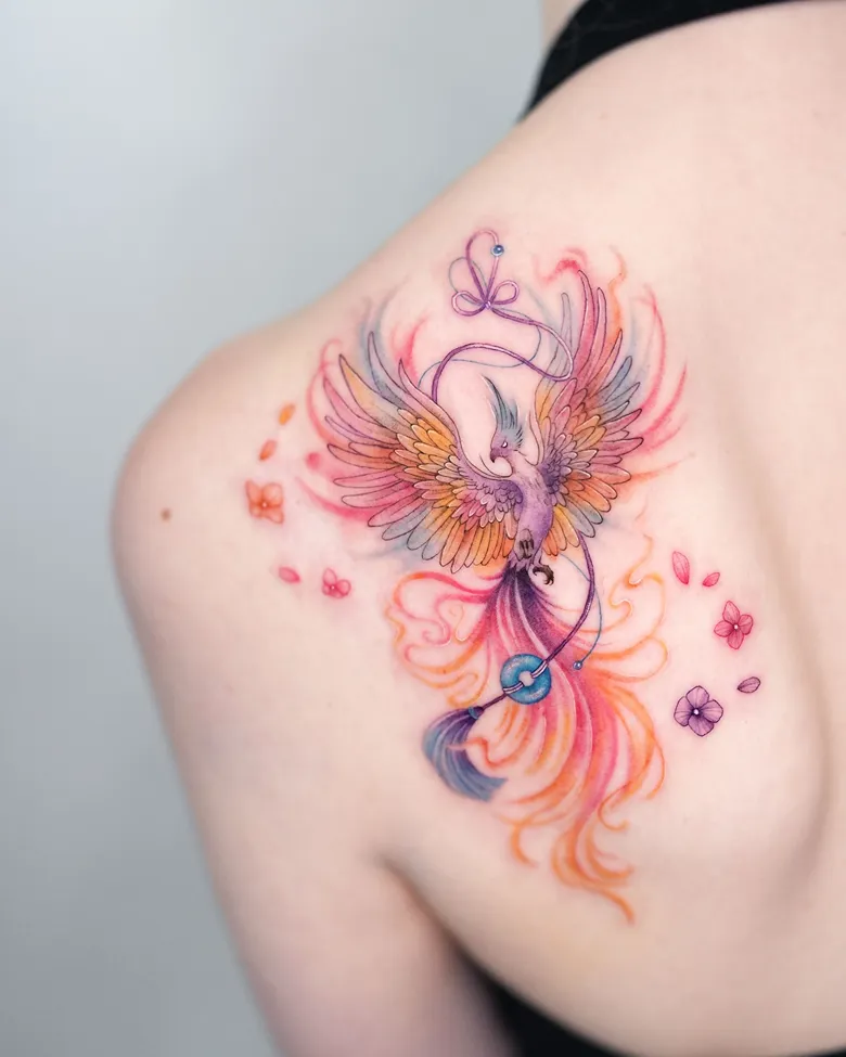 Enchanting Pastel Phoenix Tattoo
