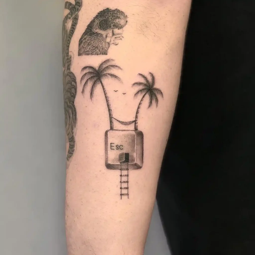 Escape Key Palm Trees on Inner Forearm