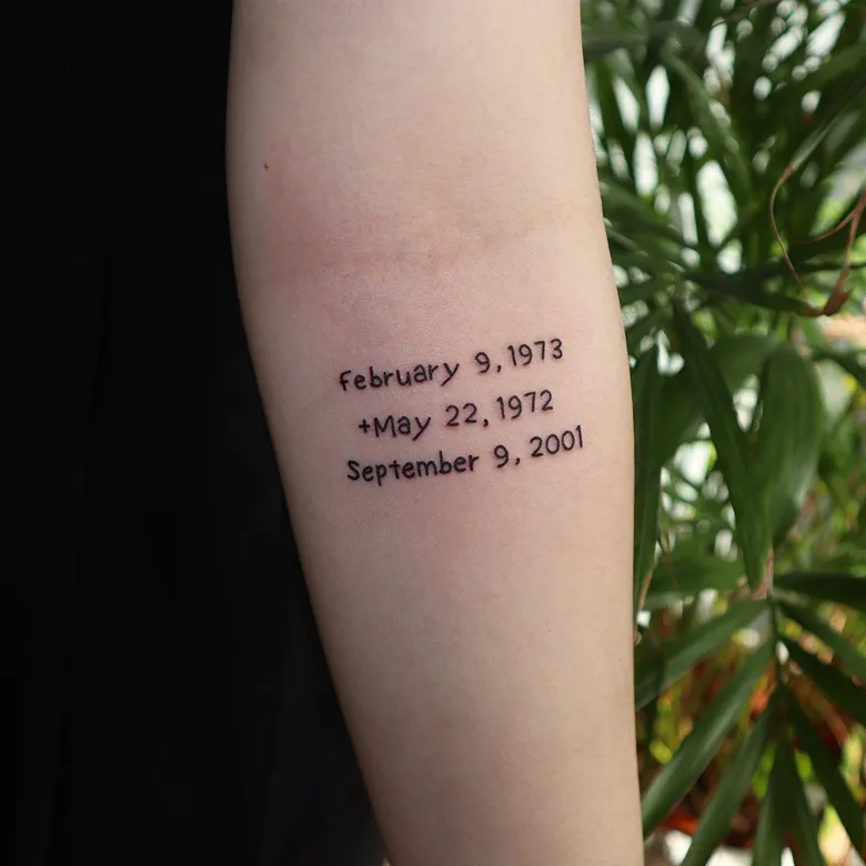 Family Date Birth Year Tattoo on the Forearm