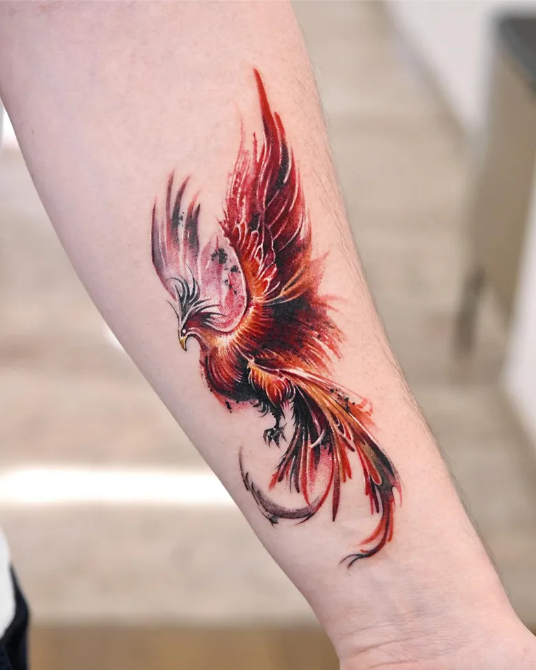 Fierce Phoenix Tattoo With Ember Wings