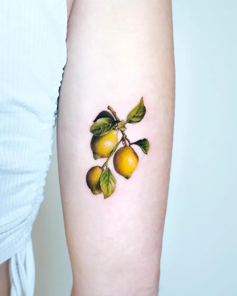 Fine Line Lemon Branch Tattoo