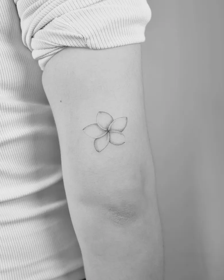 Fine Line Minimal Plumeria Arm Tattoo