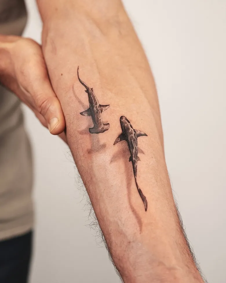 Floating Hammerhead Shark Pair Tattoo