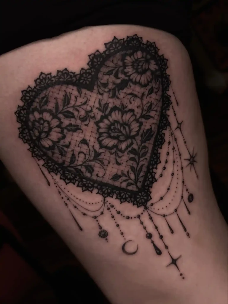 Floral Lace Heart on Upper Thigh