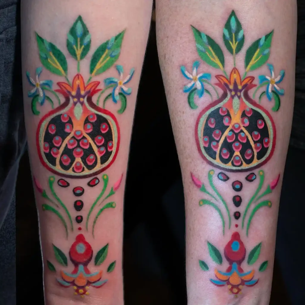 Folk Art Style Pomegranate Pattern on Forearms