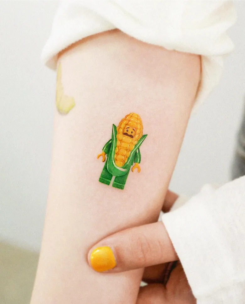 Funny Corn Cob Lego Tattoo