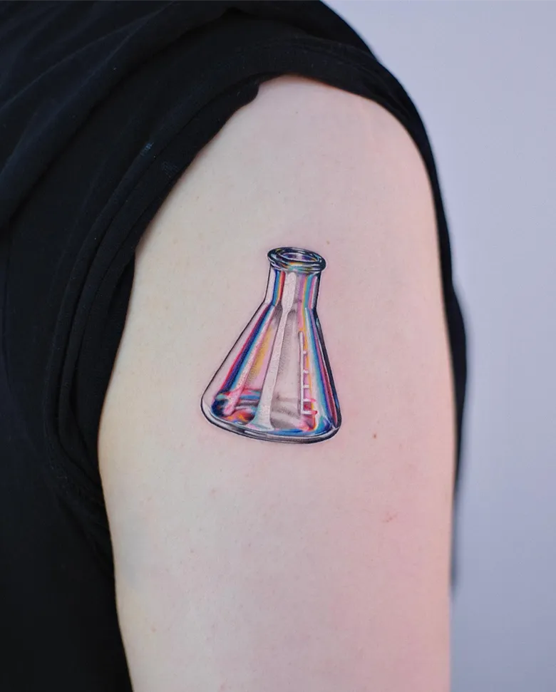 Futuristic Chrome Beaker Glass Tattoo