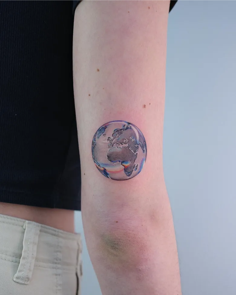 Futuristic Hyperrealistic Globe Glass Tattoo