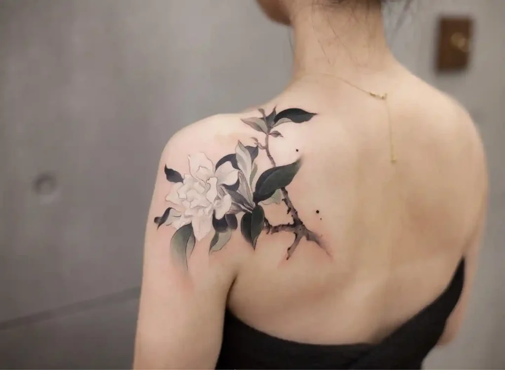 Gardenia Flower Branch on Shoulder