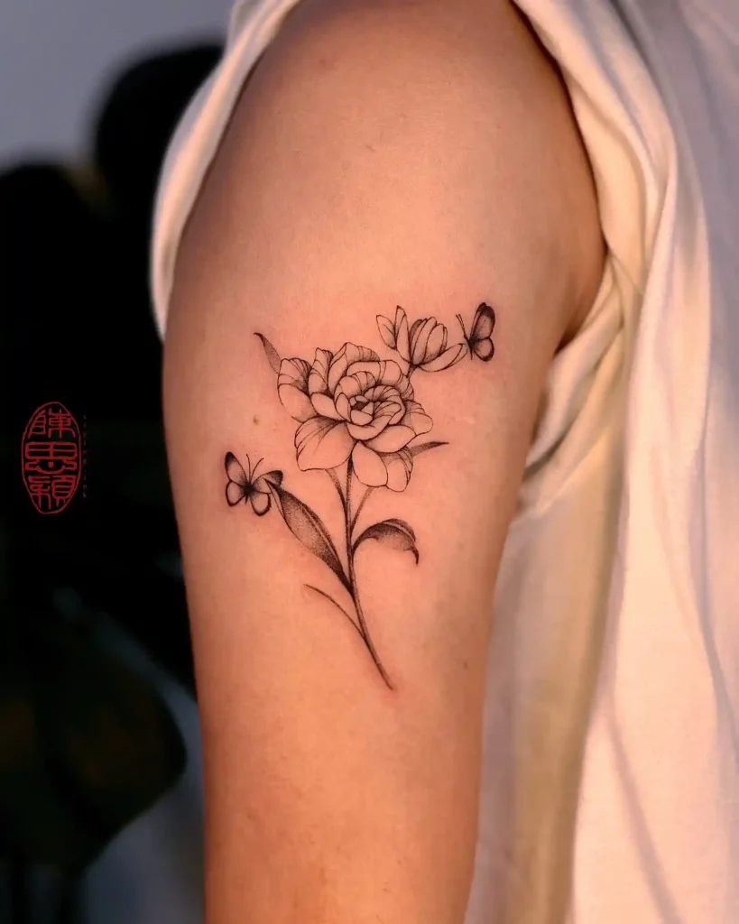 Gardenia Flower with Butterflies on Upper Arm