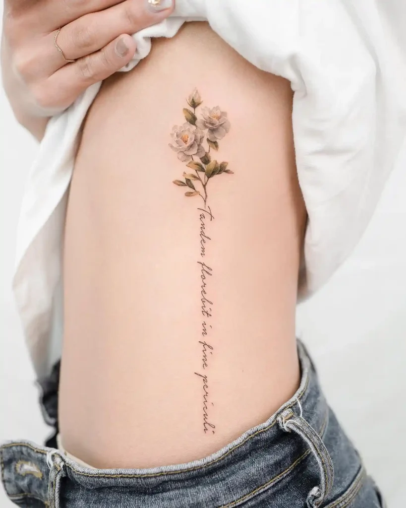 Gardenia Flowers with Script on Ribcage