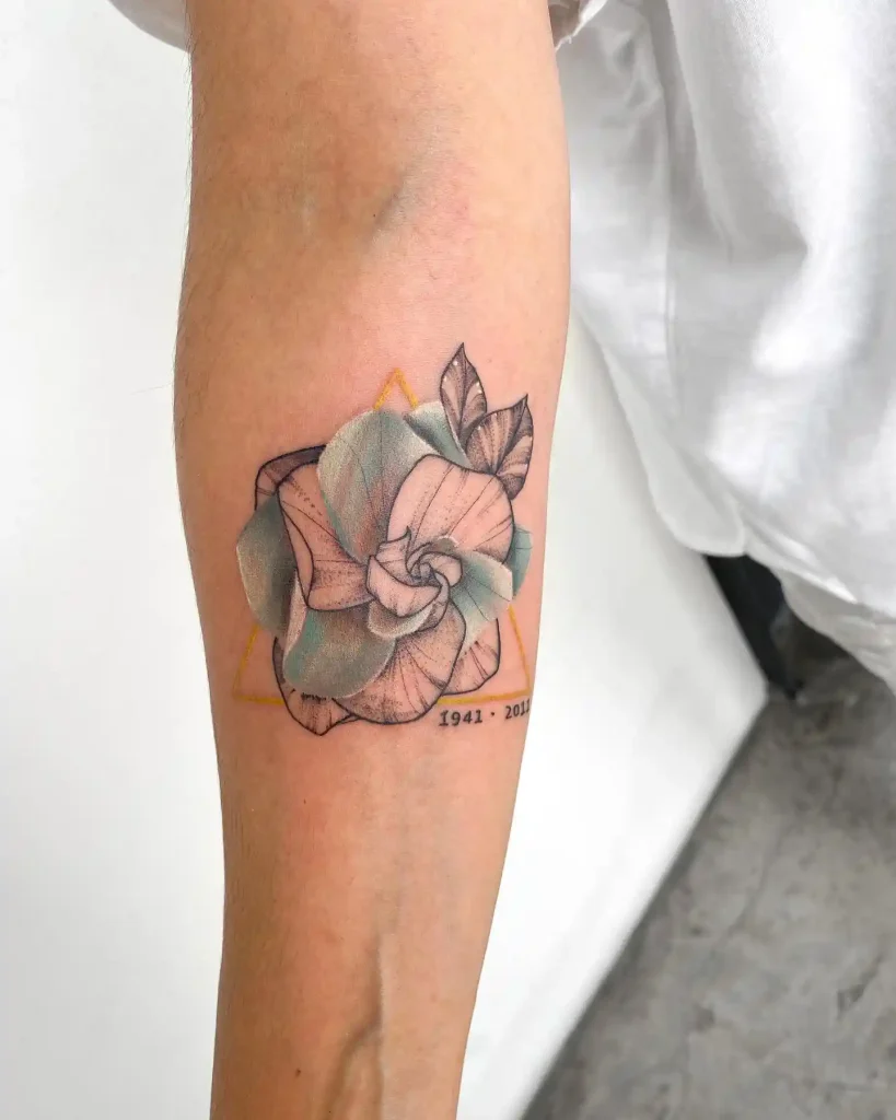 Gardenia Memorial with Geometric Triangle on Forearm