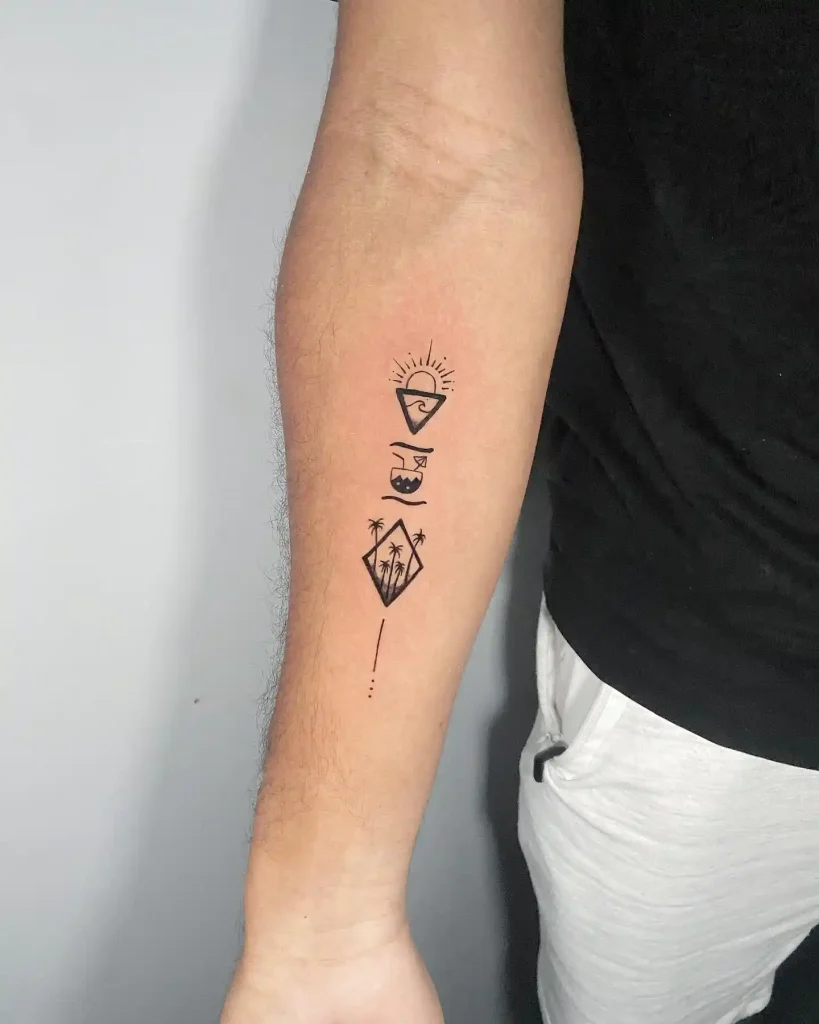 Geometric Beach Iconography on Forearm