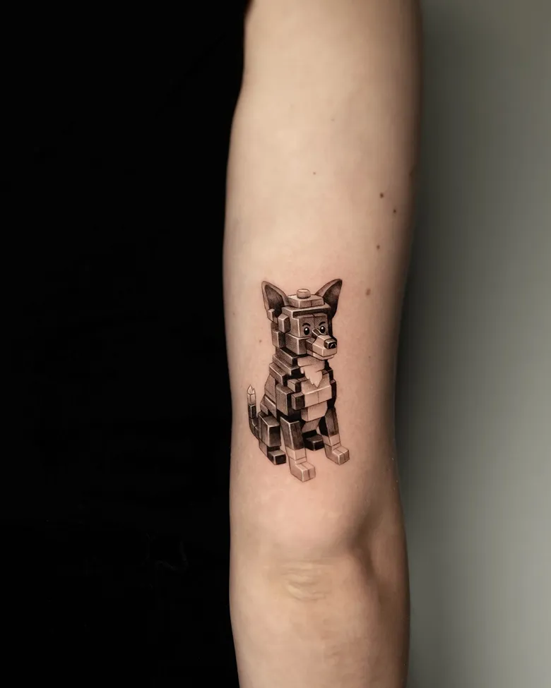 Geometric Dog Lego Tattoo