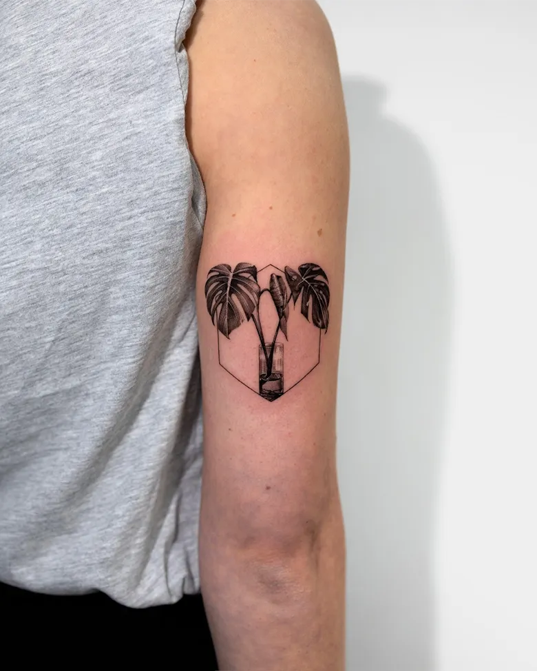 Geometric Indoor Plant Monstera Tattoo