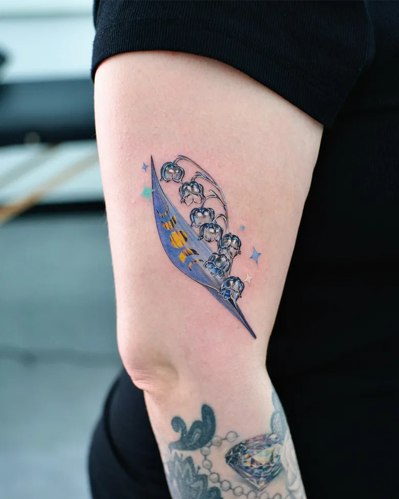 Glass Lily of the Valley and Golden Moons Tattoo