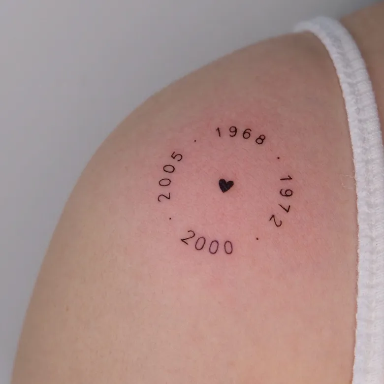 Heart Center Birth Year Tattoo Design