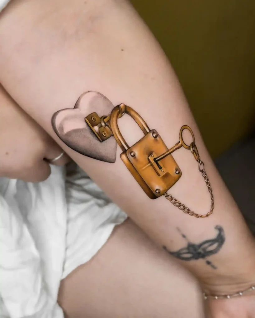 Heart Lock and Key Design on Inner Forearm