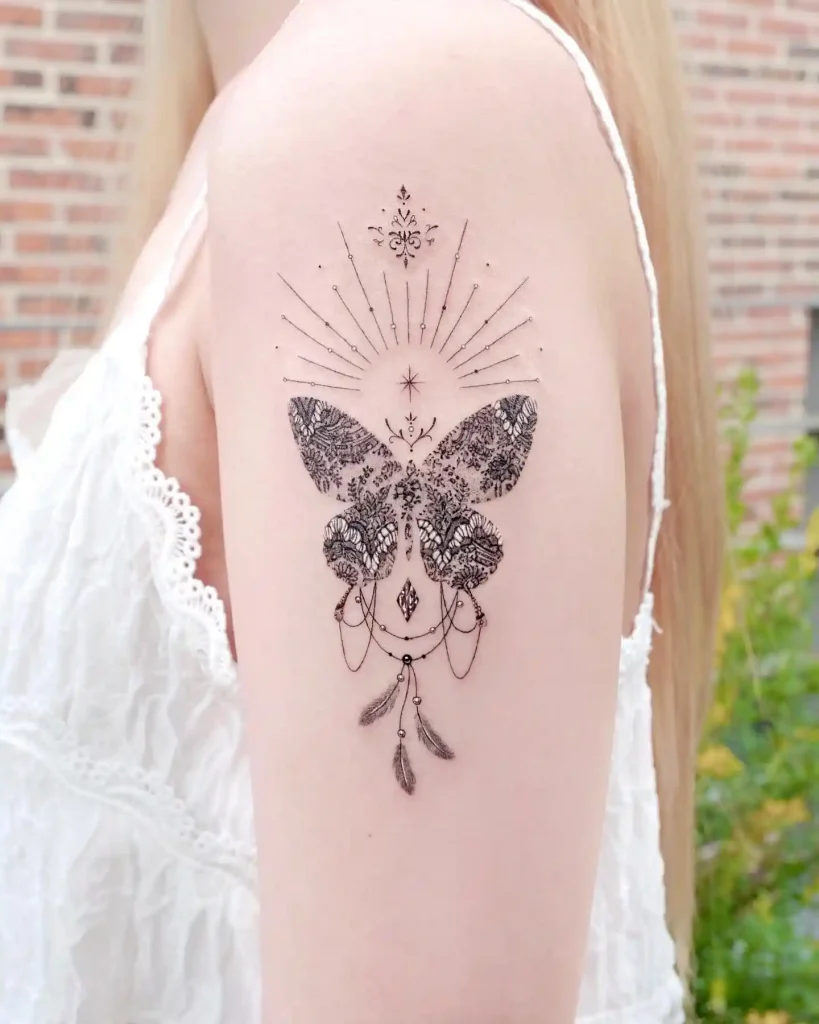 Lace Butterfly with Celestial Accents on Upper Arm