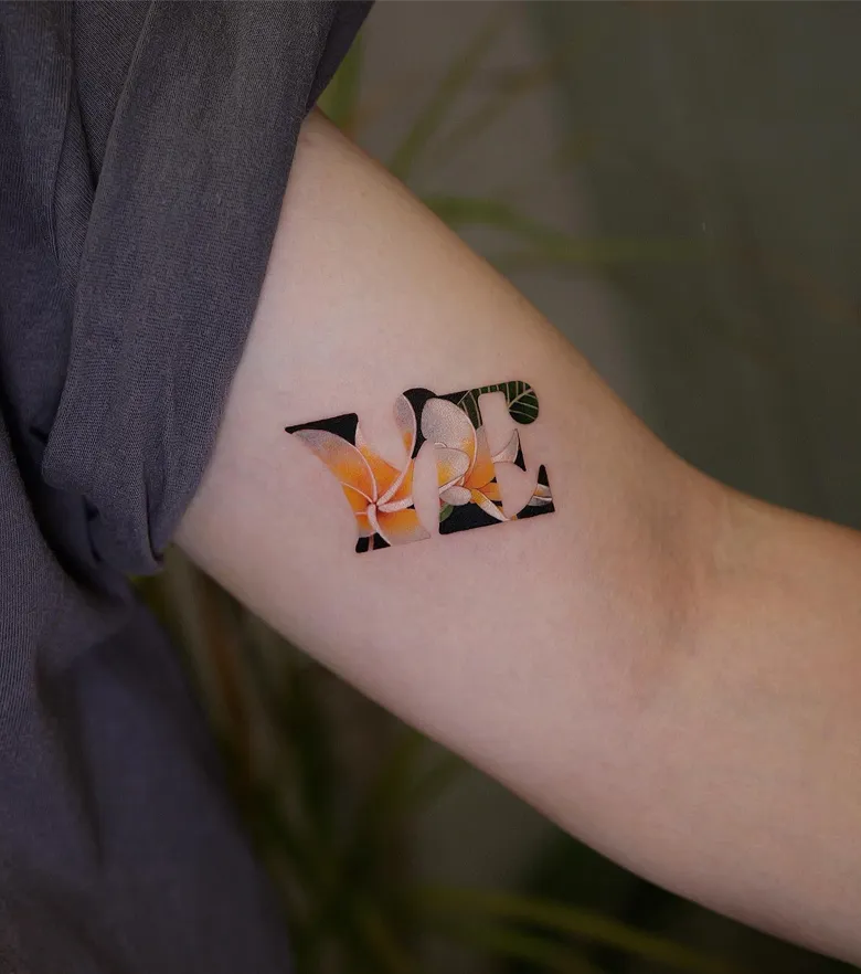 Letter Filled Plumeria Initial Tattoo