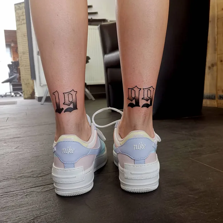 Matching Birth Year Tattoo for Ankles