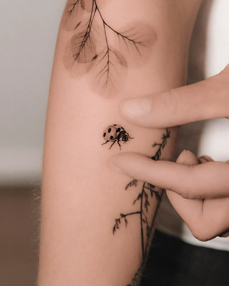 Mini Realistic Ladybug Tattoo