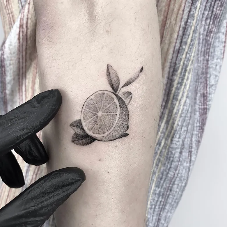 Minimal Dotwork Lemon Tattoo