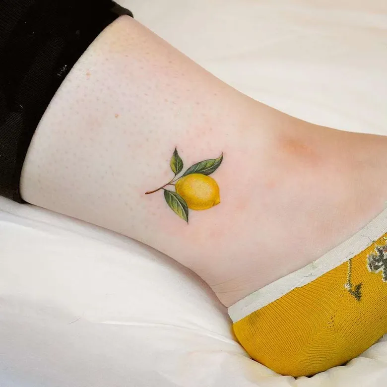 Minimal Lemon Ankle Tattoo