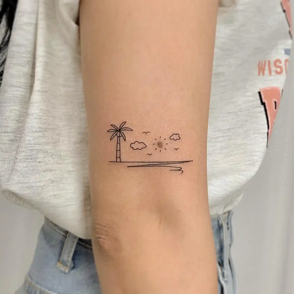 Minimalist Beach Scene on Inner Upper Arm