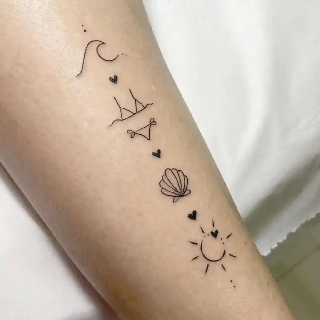 Minimalist Coastal Icon Stack on Forearm