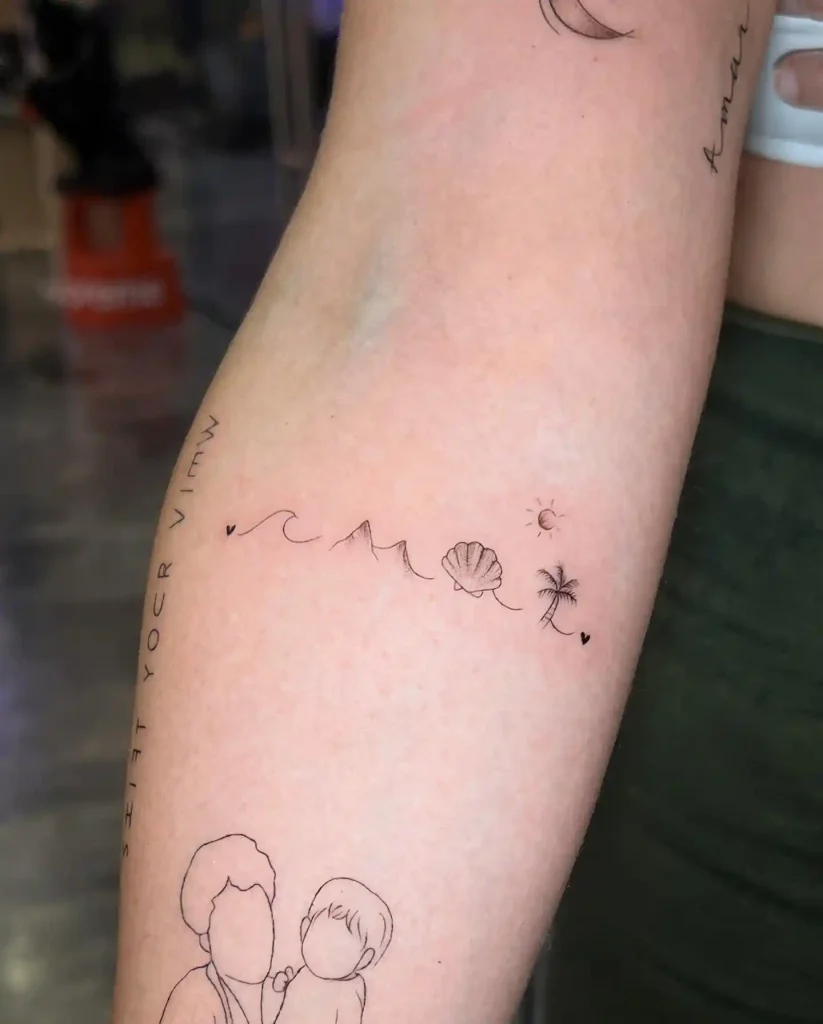 Minimalist Coastal Icons on Forearm
