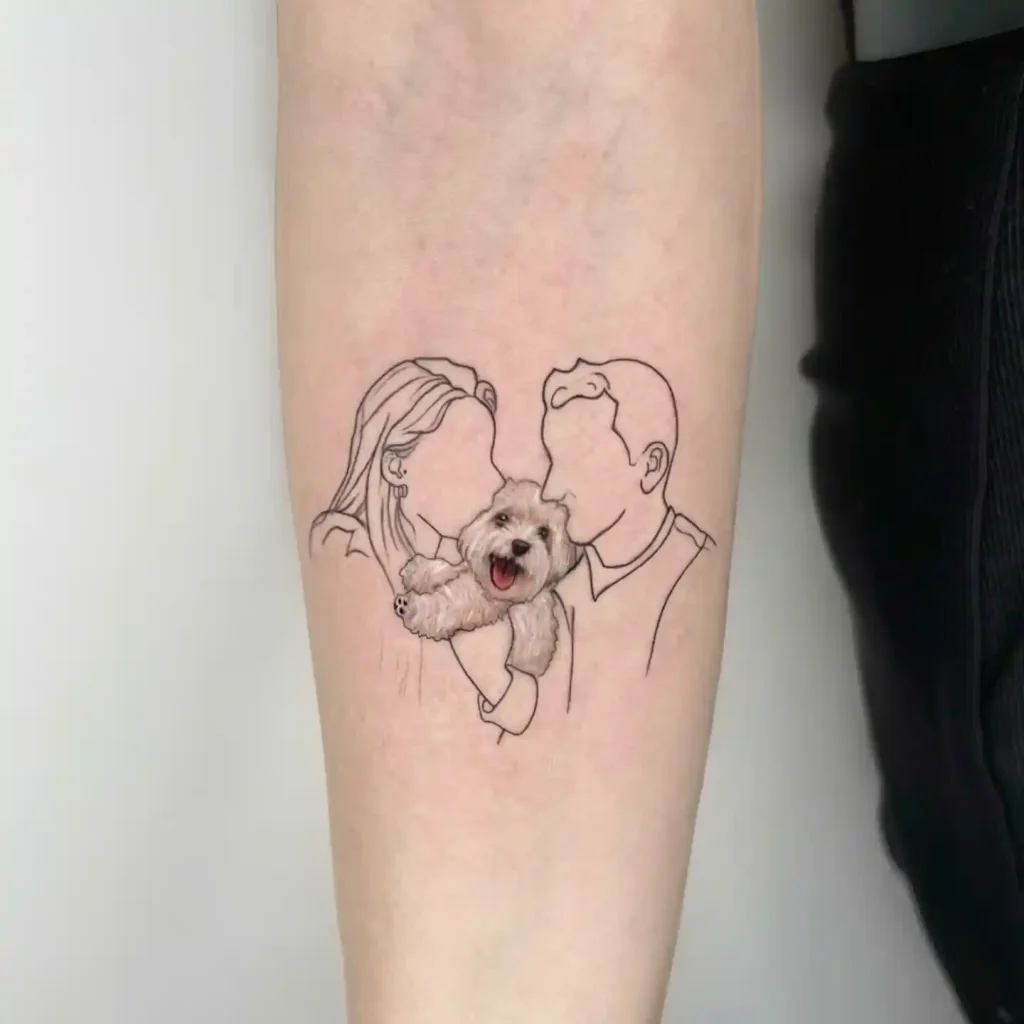 Minimalist Couple and Realistic Pet Tattoo on Inner Forearm