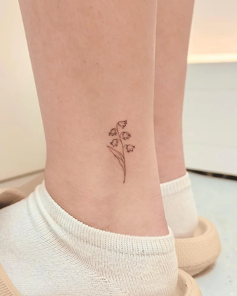 Minimalist Lily of the Valley Ankle Tattoo
