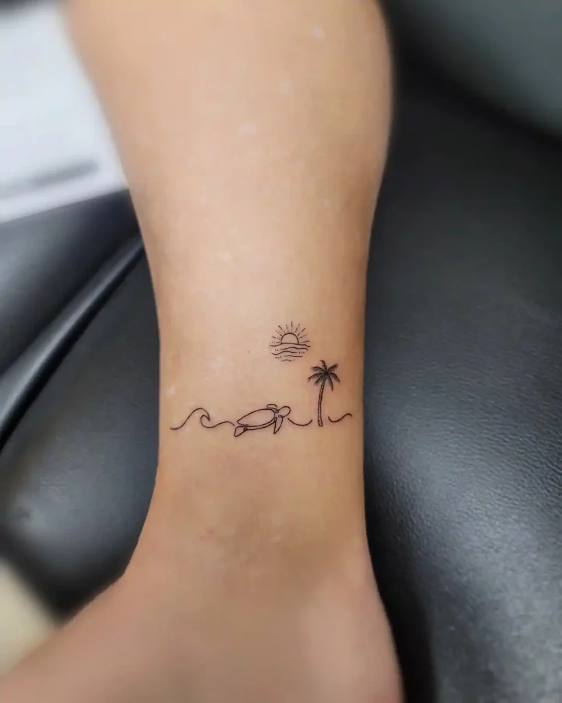 Minimalist Tropical Scene on Lower Ankle