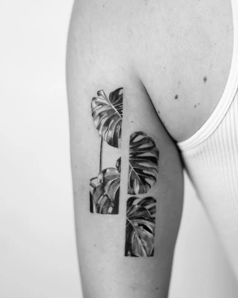 Modern Geometric Monstera Tattoo