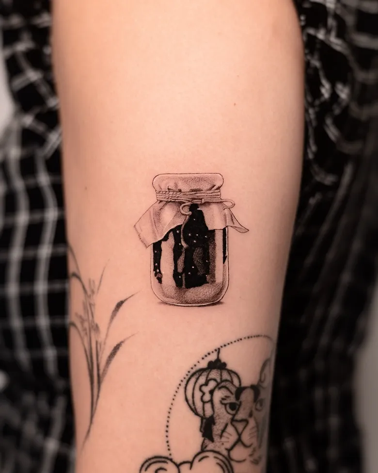 Mysterious Blackwork Glass Jar Tattoo