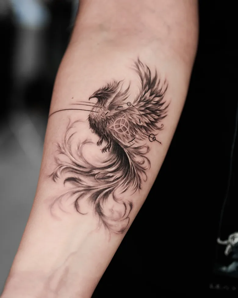 Mysterious Shadow Phoenix Tattoo