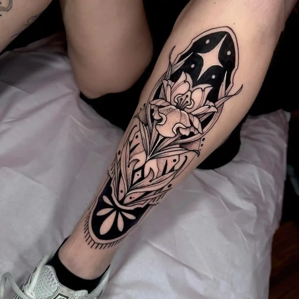 Neo Traditional Floral Star on Shin