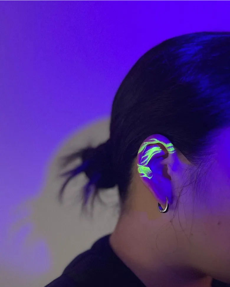 Neon Ear Wave UV Tattoo
