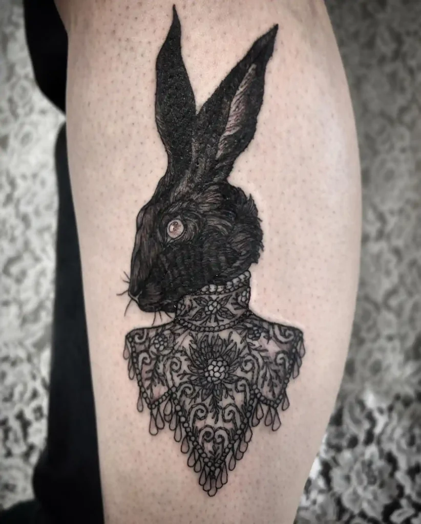 Ornate Rabbit Portrait on Lower Leg