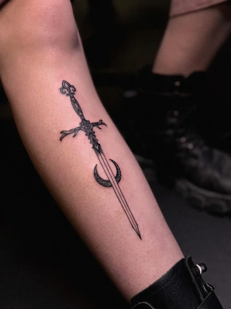 Ornate Sword and Crescent Moon on Shin