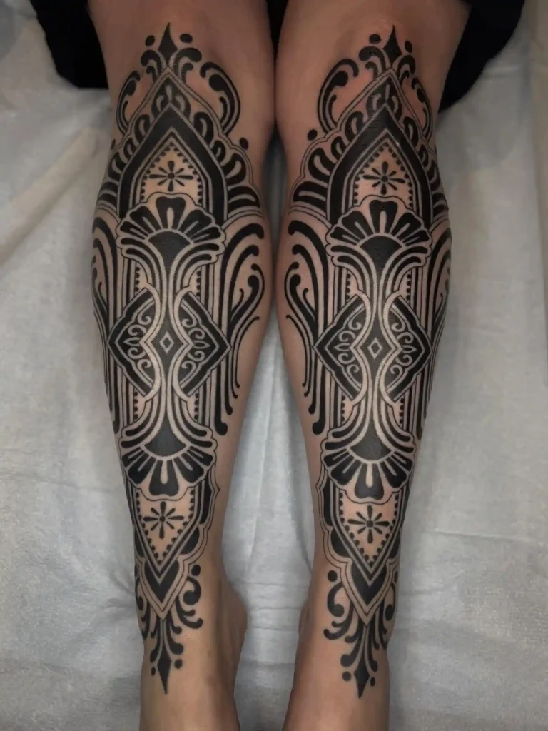 Ornate Symmetrical Blackwork on Shins