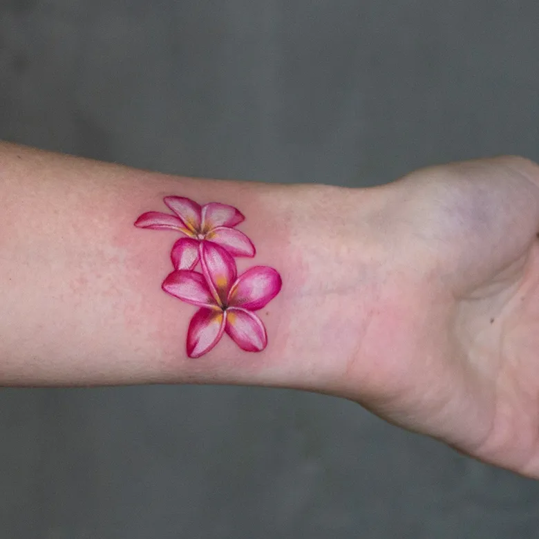 Pink Double Plumeria Wrist Tattoo